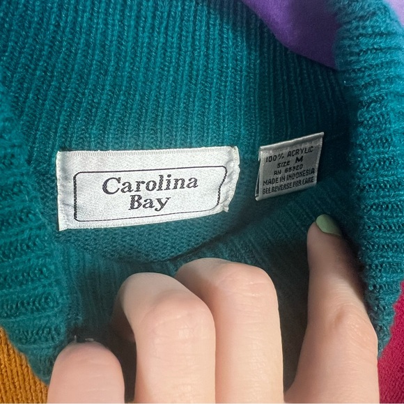 Carolina Bay women’s vintage funky color block knit turtleneck sweater dress - Picture 5 of 5